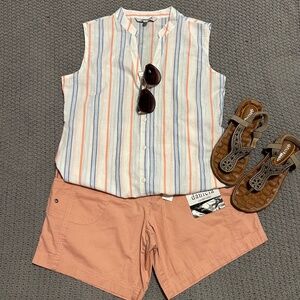 White Striped Sleeveless Button Down